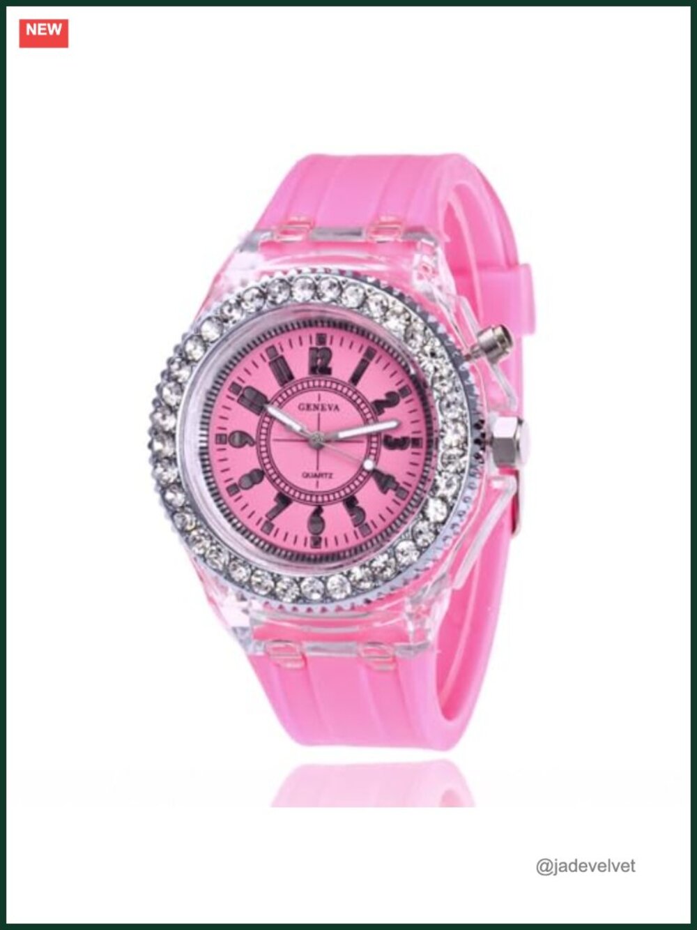 Silicone Band LED Luminous Watch with Crystal Accents, Quartz Movement, Water